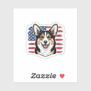 Sticker Corgi patriotique drapeau américain vecteur vintag
