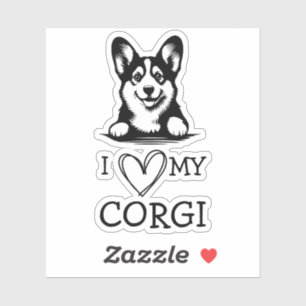 Sticker Corgi Thème Coeur Noir et Blanc