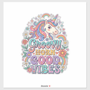 Sticker Corne Groovy Licorne Bonnes Vibrations Charmant PO