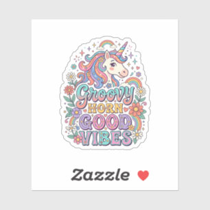 Sticker Corne Groovy Licorne Bonnes Vibrations Charmant PO