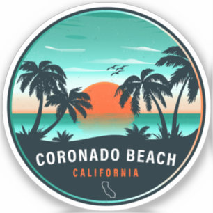 Sticker Coronado Beach California Retro Sunset Souvenirs