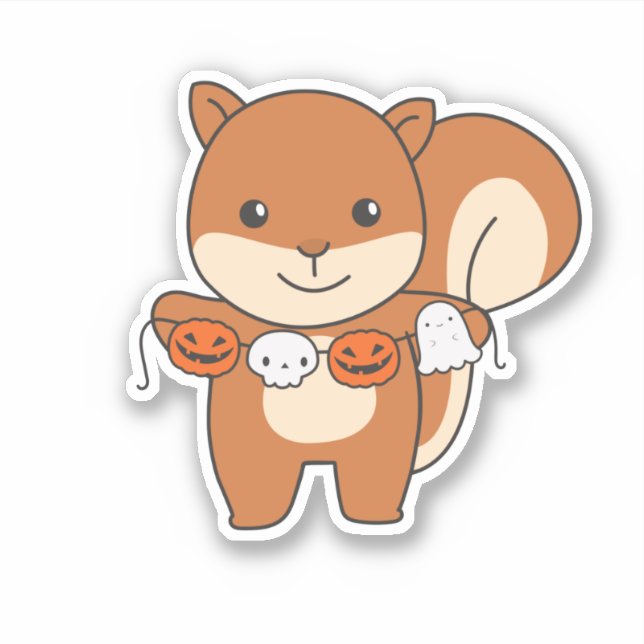 Sticker Costume Citrouille d'Halloween heureux écureuil (Devant)
