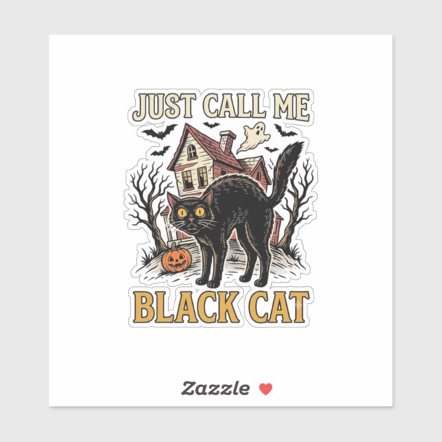 Sticker Costume de chat noir Maison hantée Funny Halloween (Feuille)