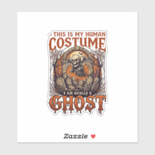 Sticker Costume Humain Fantôme Squelette Cimetière Lune Ha