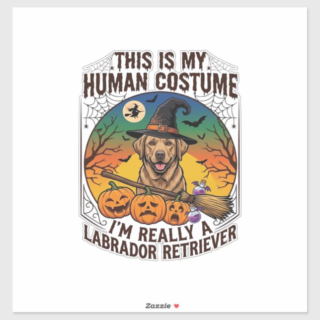 Sticker Costume Humain Labrador Retriever Sorcière d'Hallo (Feuille)