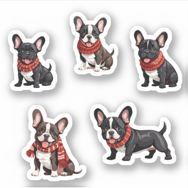 Sticker Cosy Christmas Red Scarf French Buldog Puppy Pack (Devant)