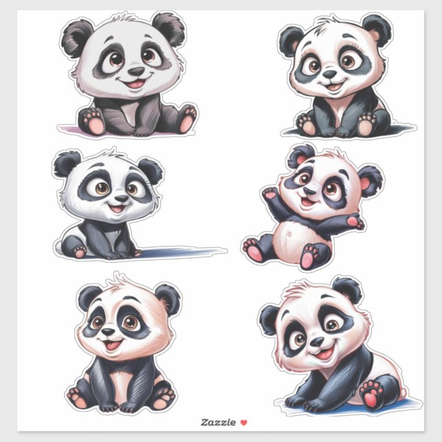Sticker Cosy mignon dessin animé Pandas (Feuille)