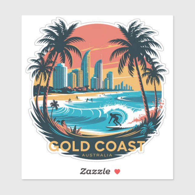 Sticker Côte d'Or du Surf rétros - Plage Australie (Feuille)