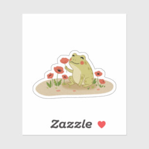 Sticker Cottagecore Grenouille avec Coquelicots