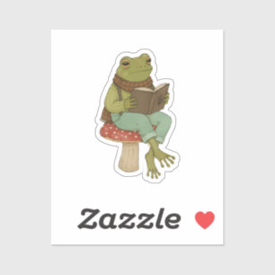 Sticker Cottagecore Grenouille lisant un livre sur un cham