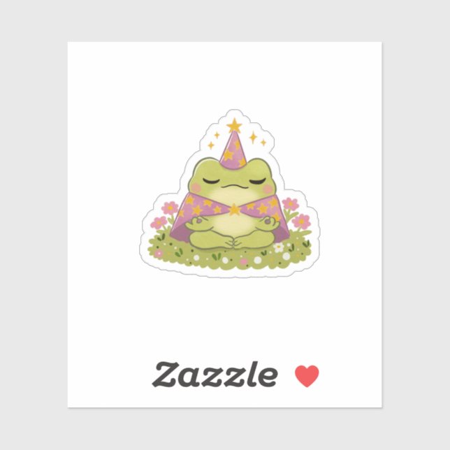Sticker Cottagecore Grenouille Magicien Champignon (Feuille)