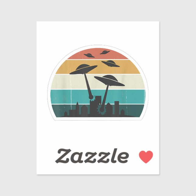 Sticker Coucher de soleil d'attaque UFO rétro - Sauc volan (Feuille)