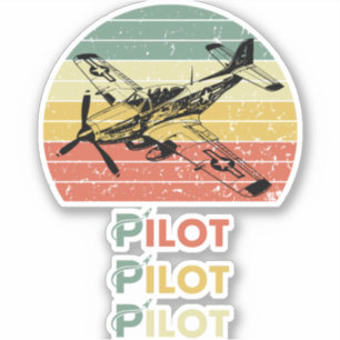 Sticker Coucher de soleil rétro vintage, Pilote d'avion, A