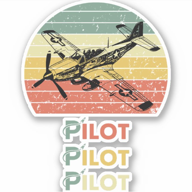 Sticker Coucher de soleil rétro vintage, Pilote d'avion, A (Devant)