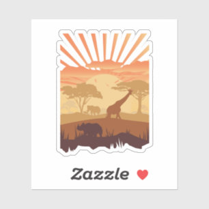 Sticker Coucher de soleil safari silhouette boho nature