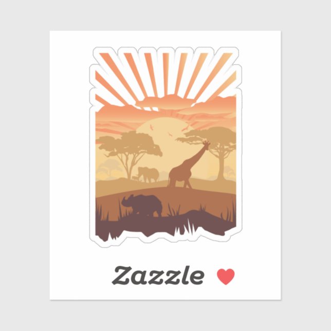 Sticker Coucher de soleil safari silhouette boho nature (Feuille)