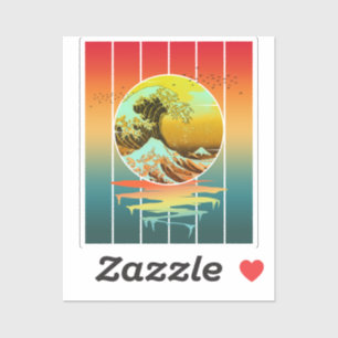 Sticker Coucher de soleil vintage vague japonaise Kanagawa
