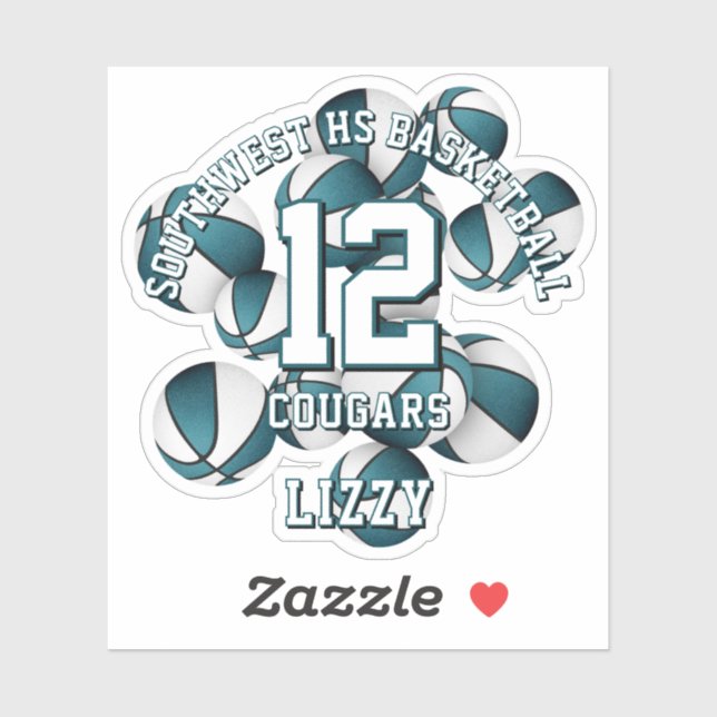 Sticker Couleurs d'équipe turquoise basket-ball nom de l'é (Feuille)