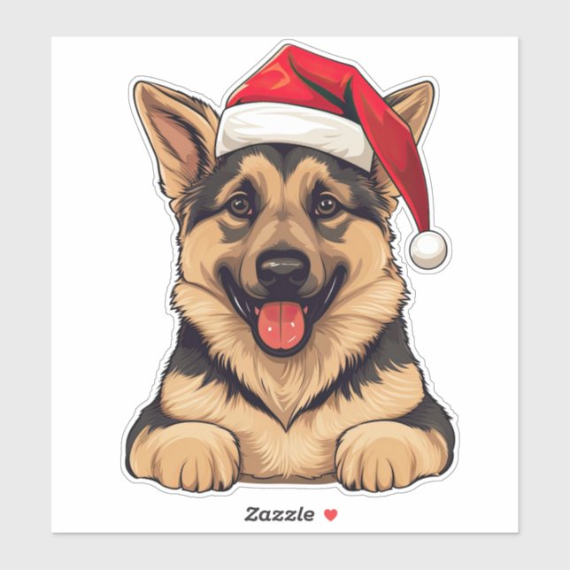 Sticker coupe-baise berger allemand de Noël festif (Feuille)