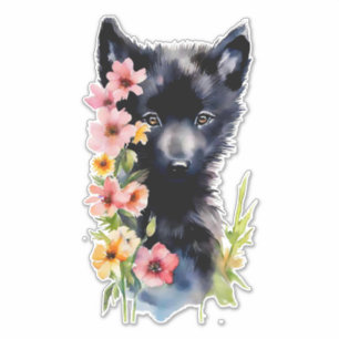 Sticker Coupe d'aquarelle Black Baby Wolf