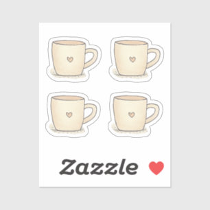 Sticker Coupe De Café Couleur Aquarelle Cute Avec Coeur