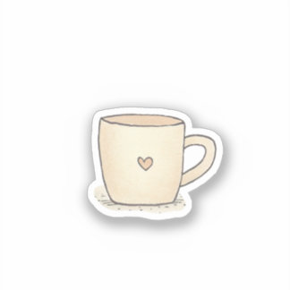 Sticker Coupe De Café Couleur Aquarelle Cute Avec Coeur