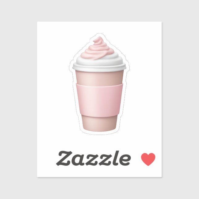Sticker Coupe de café rose avec Emoji de crème humide (Feuille)