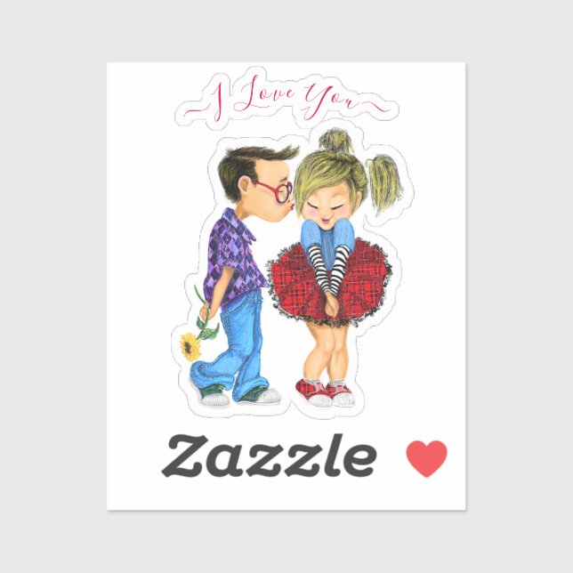 Sticker Couple avec Texte - Je t'aime (Feuille)