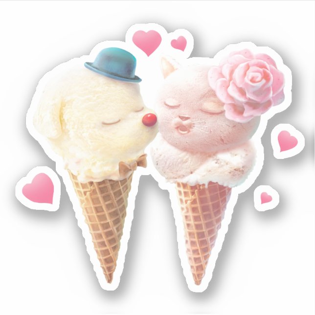 Sticker Couple de crème glacée - Amour au premier coup (Devant)