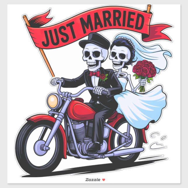 Sticker Couple de motards gothiques juste marié (Feuille)