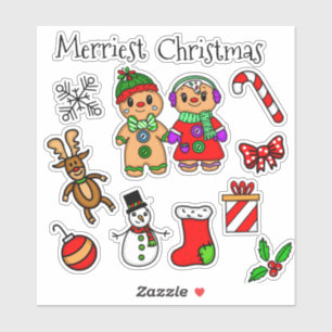 Sticker Couple de pain d'épices mignonne et autres Noël