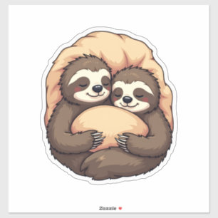 Sticker Couple de paresseux endormis vintage lit cosy Grap
