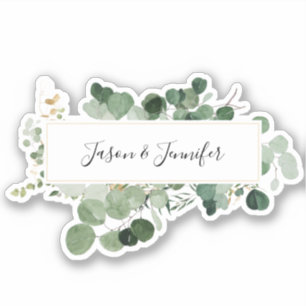 Sticker Couple de verdure de mariage moderne Noms Chic