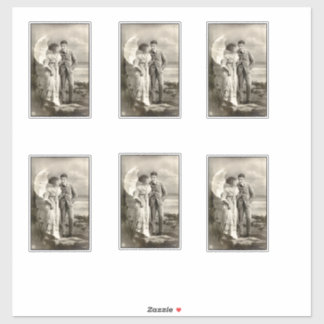 Sticker Couple romantique vintage avec parasol