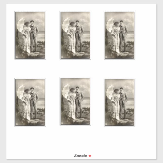 Sticker Couple romantique vintage avec parasol (Feuille)