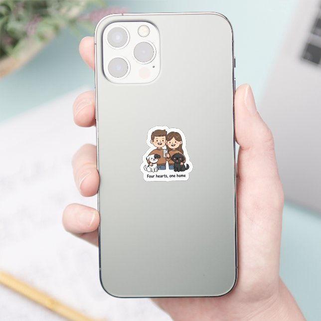 Sticker Couple with Pets – Four Hearts One Home Design (Téléphone)