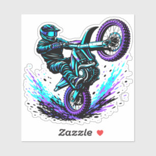 Sticker Coureur de motocross faisant une roue arrière en m