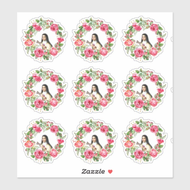 Sticker Couronne catholique de Saint-Thérèse de roses rose (Feuille)