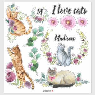 Sticker Couronne de chats mignons avec monogramme et nom