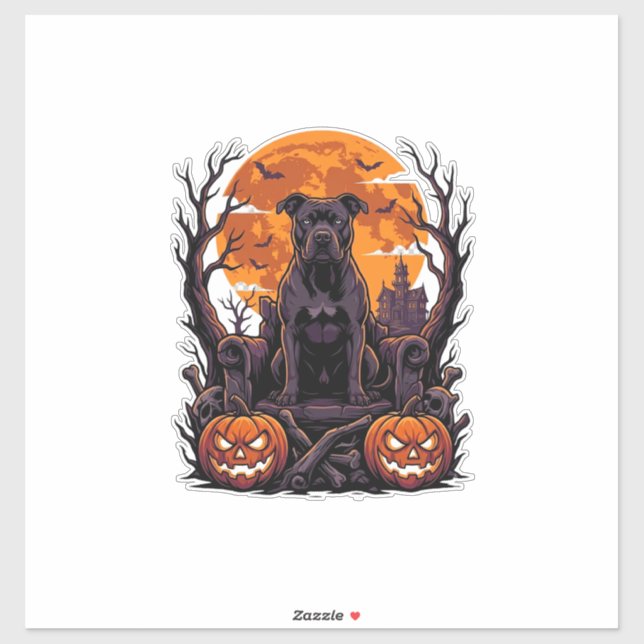 Sticker Couronne de citrouilles de Pitbull noir Halloween  (Feuille)