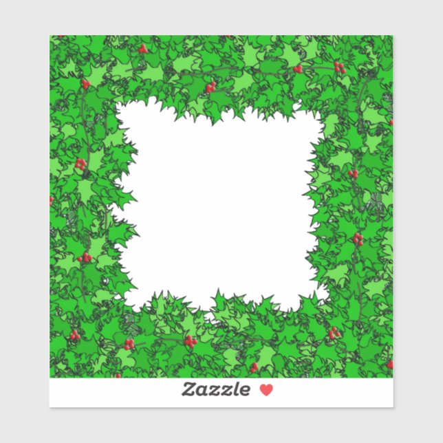 Sticker Couronne de houx bordure vert foncé et rouge (Feuille)