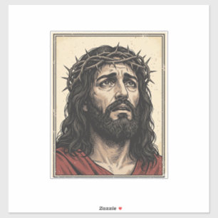 Sticker Couronne d'épines vintage portrait religieux art v