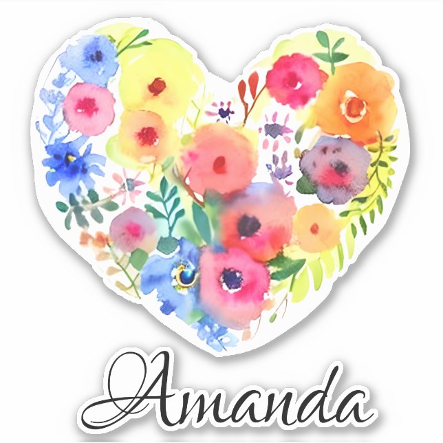 Sticker Couronne et nom du coeur floral | Aquarelle Pastel (Devant)