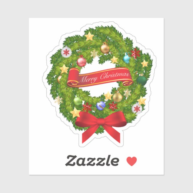 Sticker Couronne florale de Noël joyeux (Feuille)