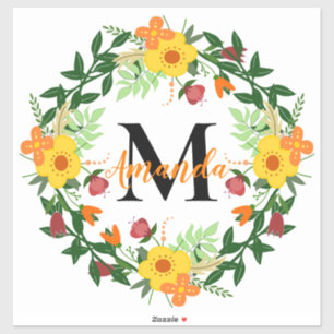 Sticker Couronne florale monogramme
