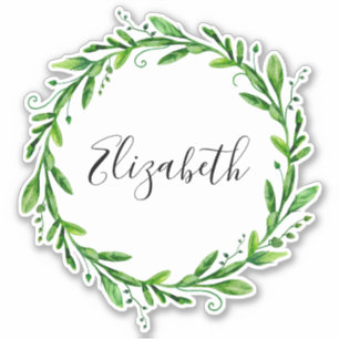 Sticker Couronne vert aquarelle. Nom botanique d'été