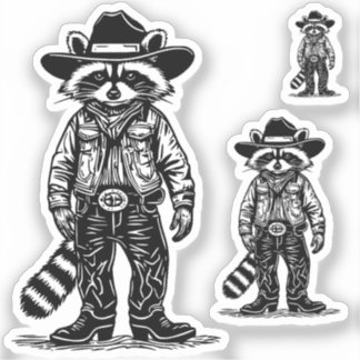 Sticker cowboy raccoon