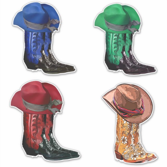 Sticker Cowgirl Cowboy casquette et Bottes Pays Western Ar (Devant)