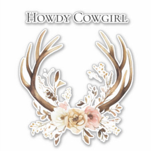 Sticker Cowgirl Deer Antlers Floral Howdy