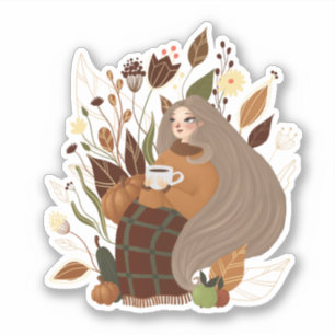 Sticker Cozy Autumn Girl